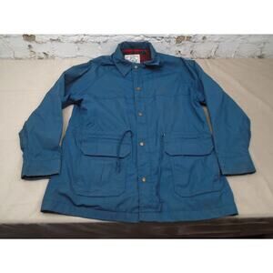 Vintage Woolrich Field Jacket Blue Womens Parka Wool Plaid Lined Pockets Large